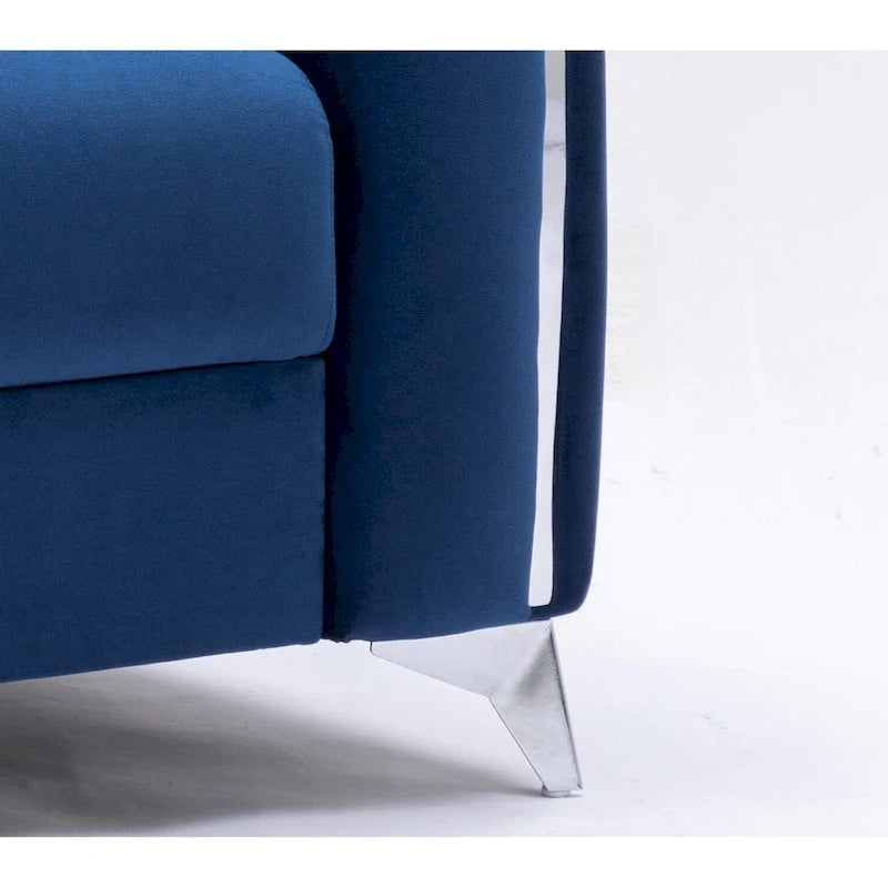 Blue Velvet Accent Chair with Polished Chrome Trim and Pocket Coil Seating