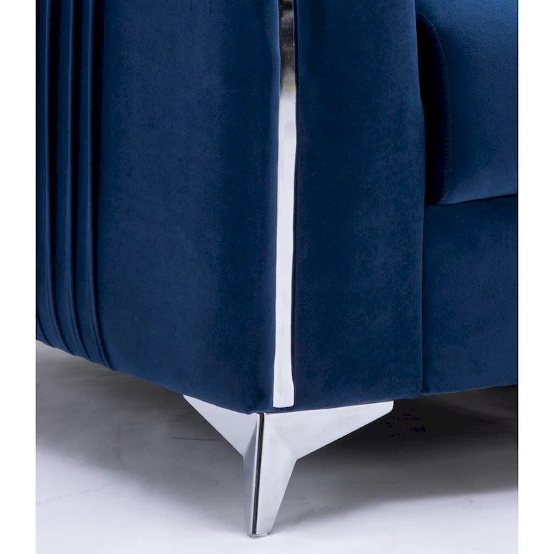 Blue Velvet Accent Chair with Polished Chrome Trim and Pocket Coil Seating