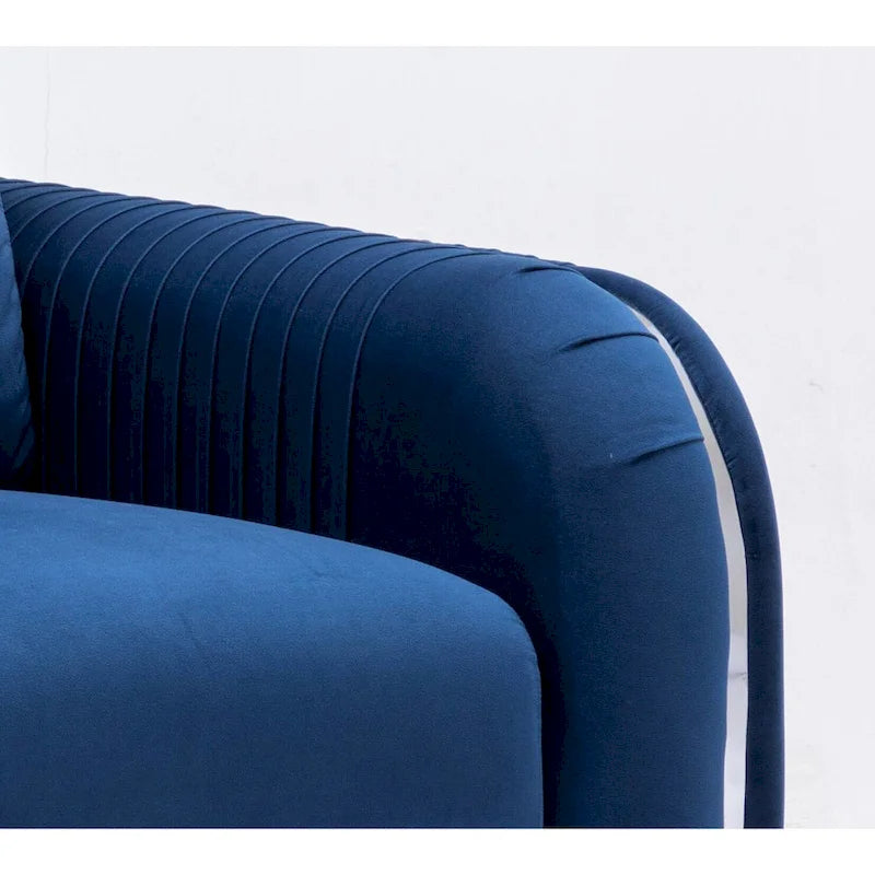Blue Velvet Accent Chair with Polished Chrome Trim and Pocket Coil Seating