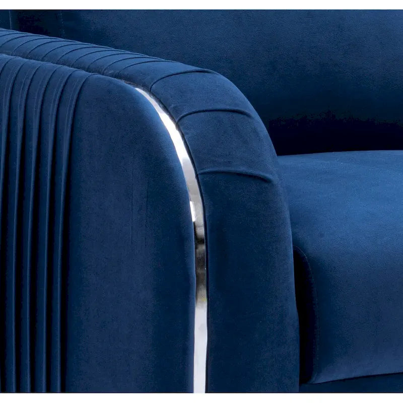 Blue Velvet Accent Chair with Polished Chrome Trim and Pocket Coil Seating
