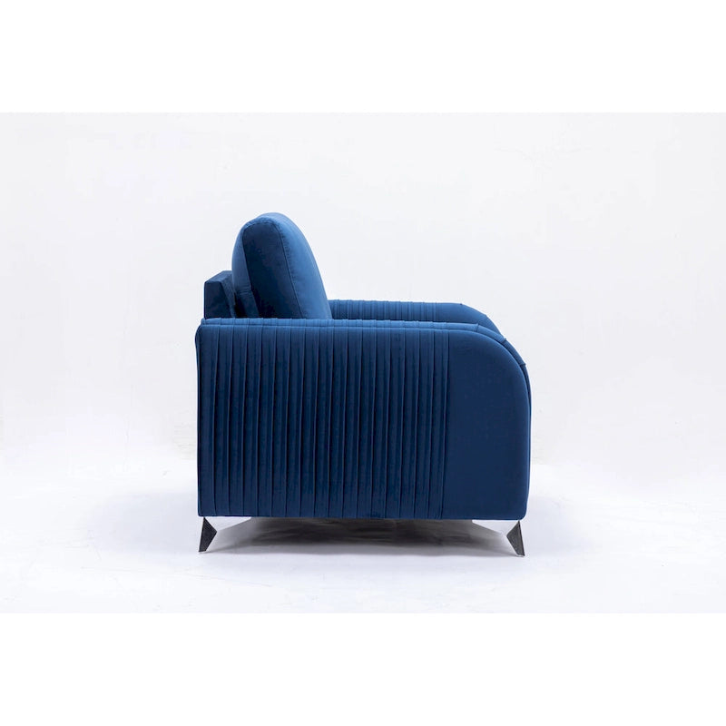Blue Velvet Accent Chair with Polished Chrome Trim and Pocket Coil Seating