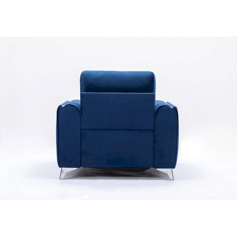 Blue Velvet Accent Chair with Polished Chrome Trim and Pocket Coil Seating