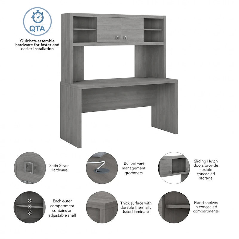 60" Credenza Desk with Hutch