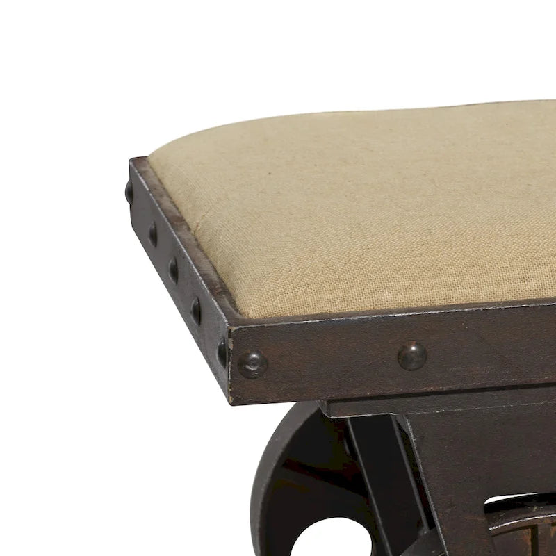 Industrial Linen Upholstered Entryway Bench with Wagon Wheels, 47"L