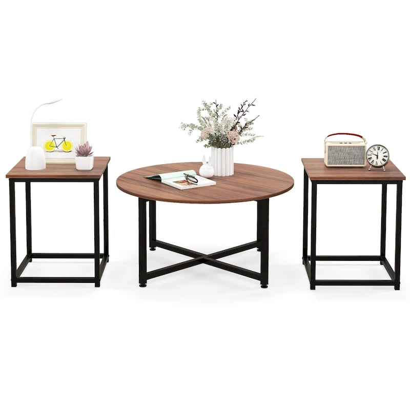 3-Piece Coffee Table Set with Round and Square End Tables