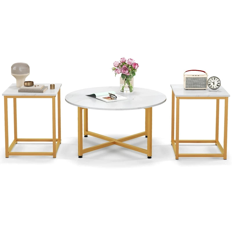 3-Piece Coffee Table Set with Round and Square End Tables