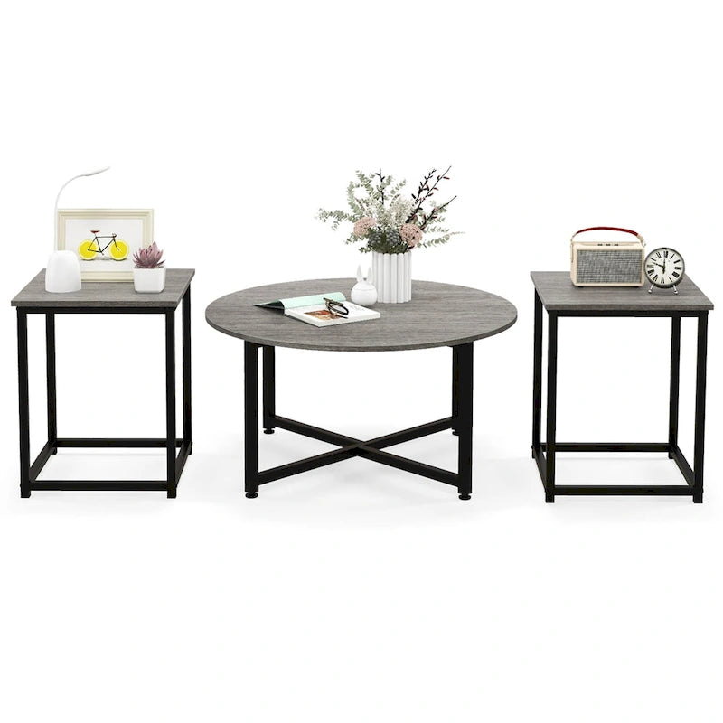 3-Piece Coffee Table Set with Round and Square End Tables