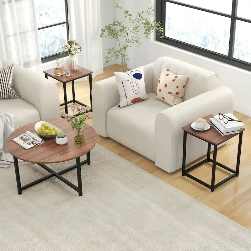 3-Piece Coffee Table Set with Round and Square End Tables