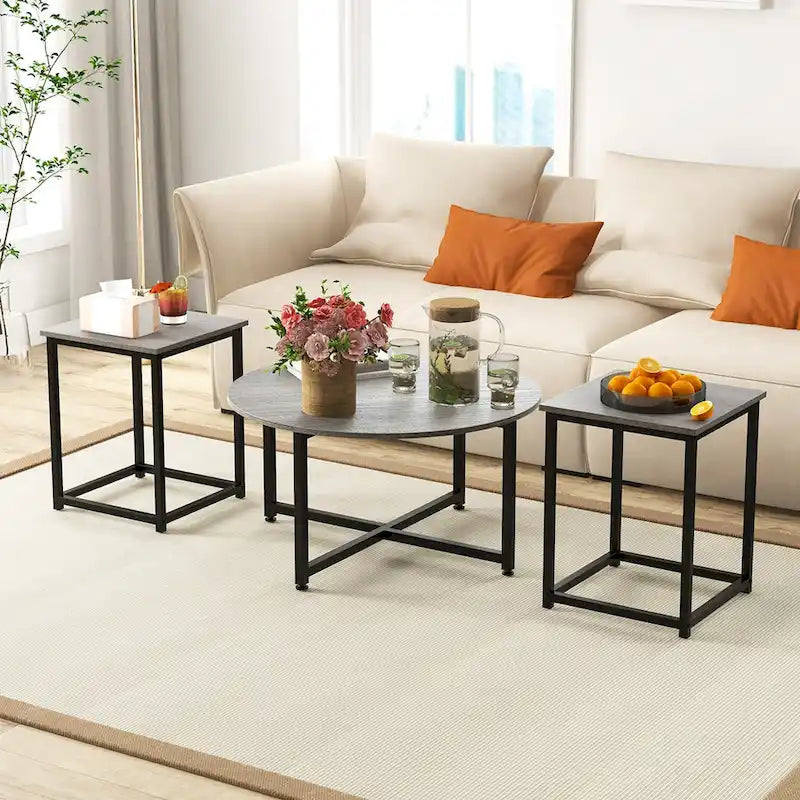 3-Piece Coffee Table Set with Round and Square End Tables