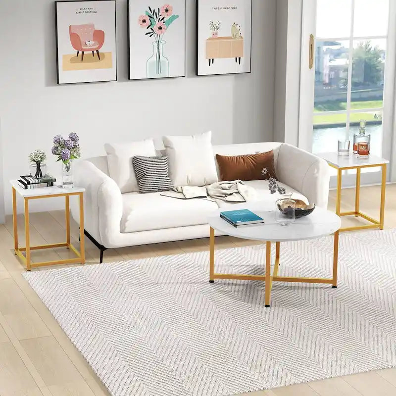 3-Piece Coffee Table Set with Round and Square End Tables