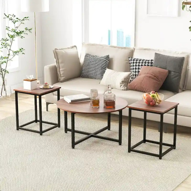 3-Piece Coffee Table Set with Round and Square End Tables