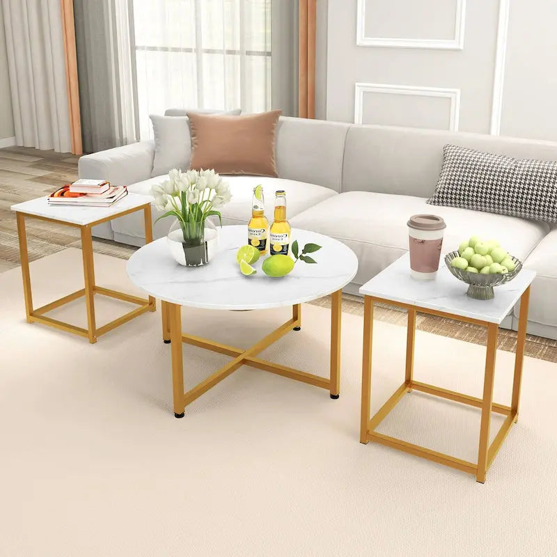 3-Piece Coffee Table Set with Round and Square End Tables