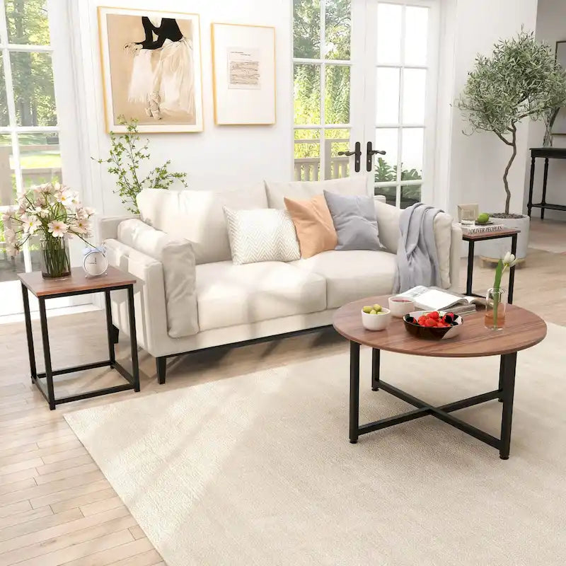 3-Piece Coffee Table Set with Round and Square End Tables