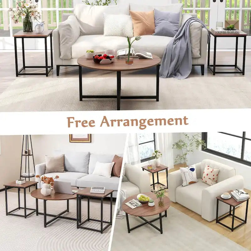3-Piece Coffee Table Set with Round and Square End Tables