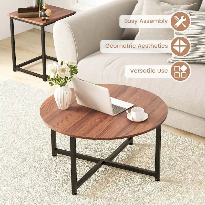3-Piece Coffee Table Set with Round and Square End Tables