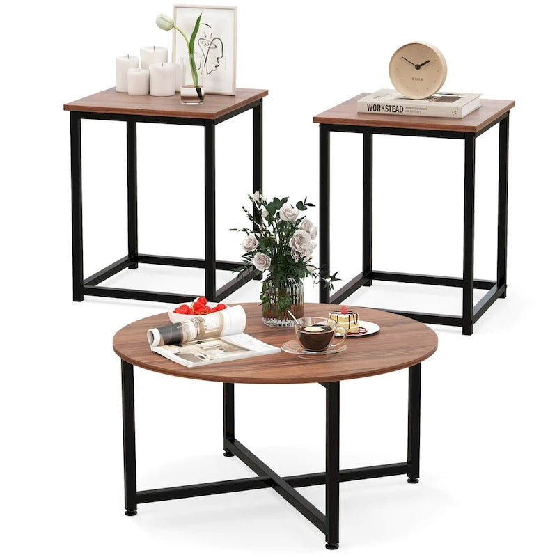 3-Piece Coffee Table Set with Round and Square End Tables