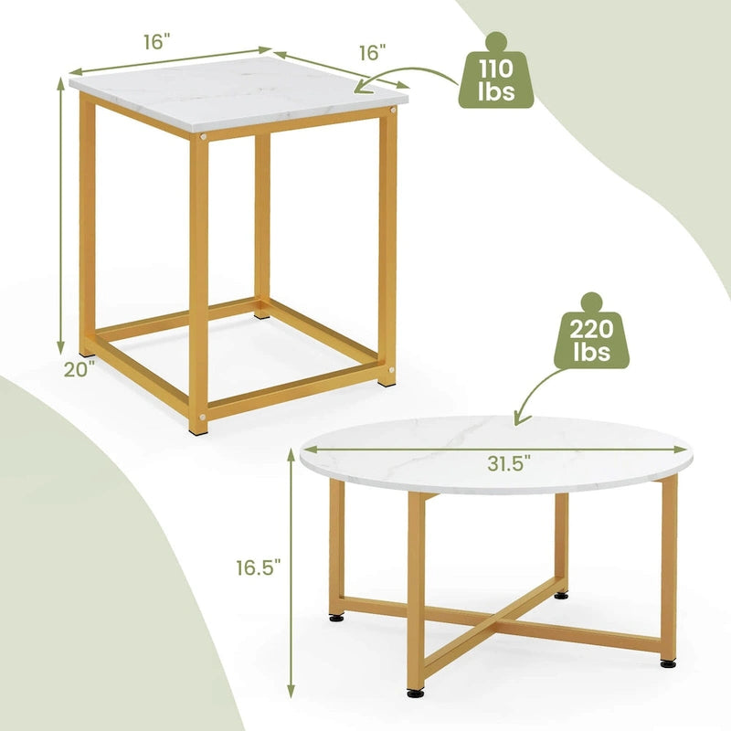 3-Piece Coffee Table Set with Round and Square End Tables