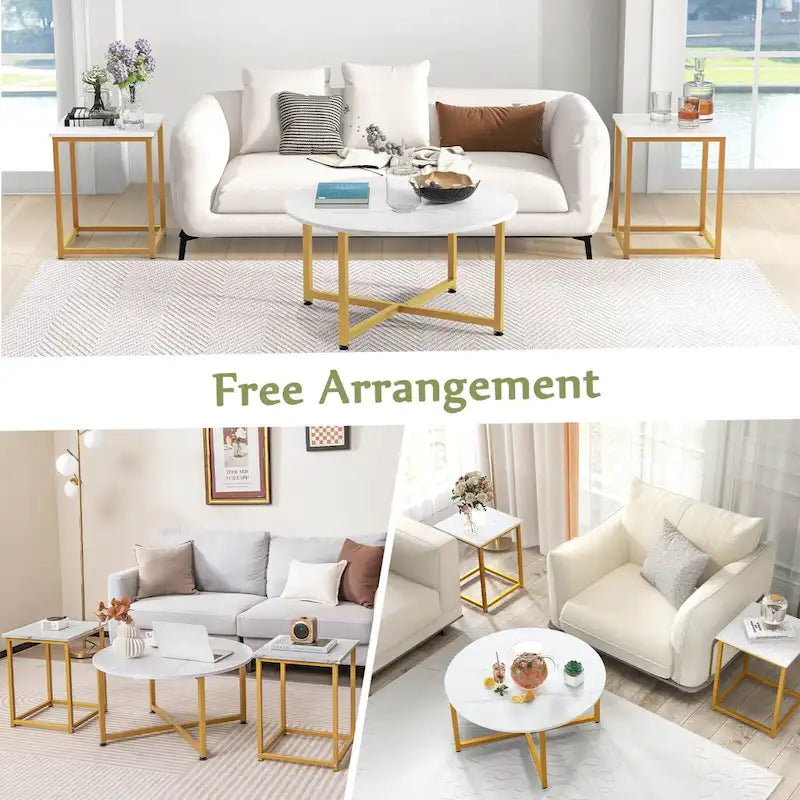 3-Piece Coffee Table Set with Round and Square End Tables