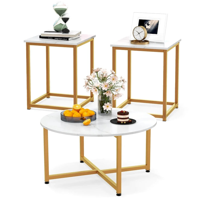 3-Piece Coffee Table Set with Round and Square End Tables