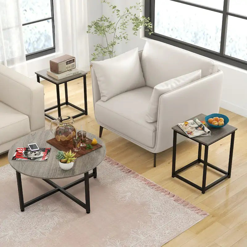 3-Piece Coffee Table Set with Round and Square End Tables