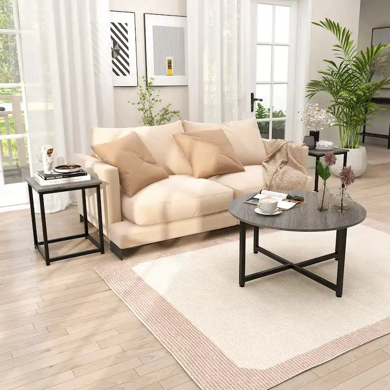 3-Piece Coffee Table Set with Round and Square End Tables