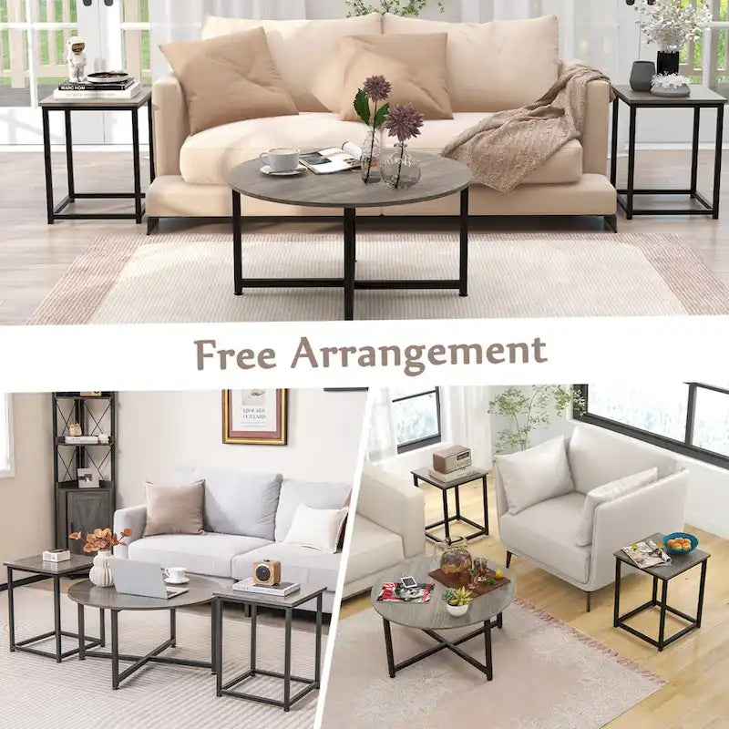 3-Piece Coffee Table Set with Round and Square End Tables