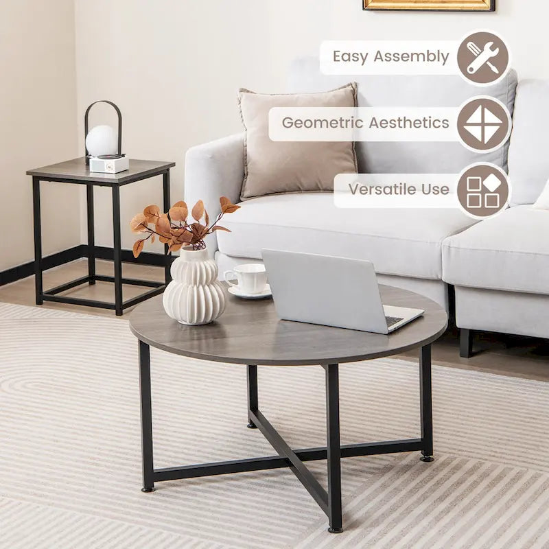 3-Piece Coffee Table Set with Round and Square End Tables