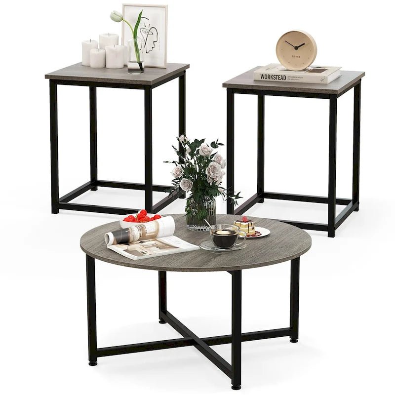 3-Piece Coffee Table Set with Round and Square End Tables