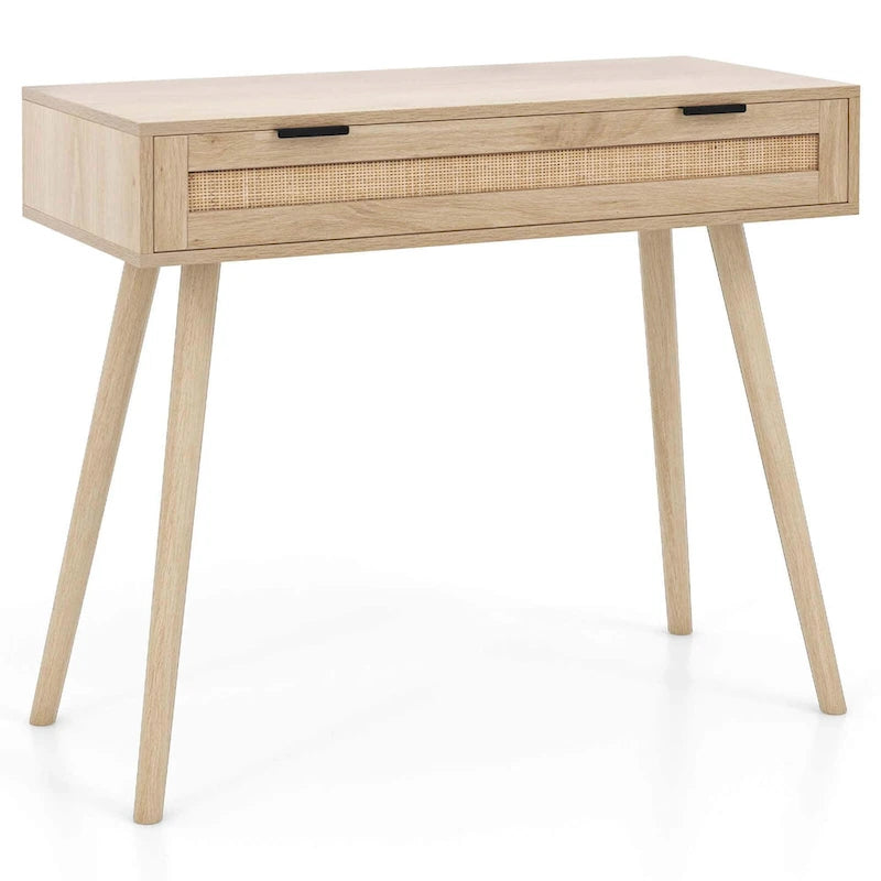 Rattan Console Table with Pull-out Drawer, Boho Style