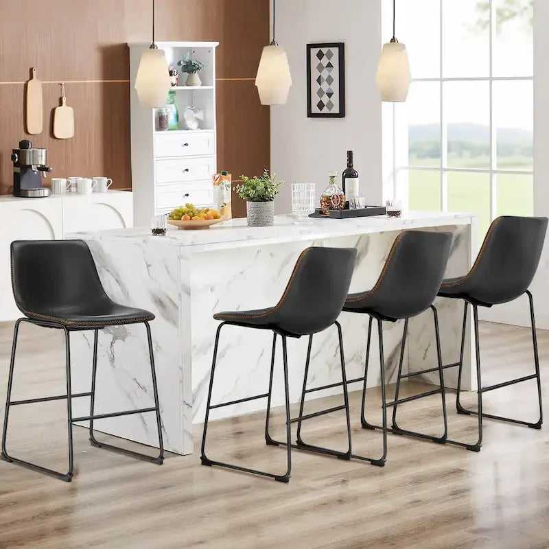 Faux Leather Counter Height Bar Stools Set of 2 with Back and Metal Legs