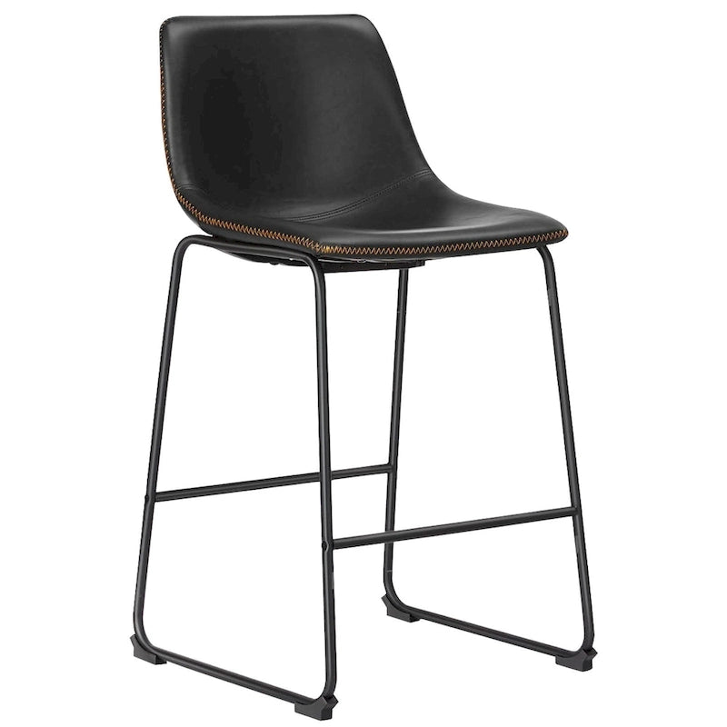 Faux Leather Counter Height Bar Stools Set of 2 with Back and Metal Legs