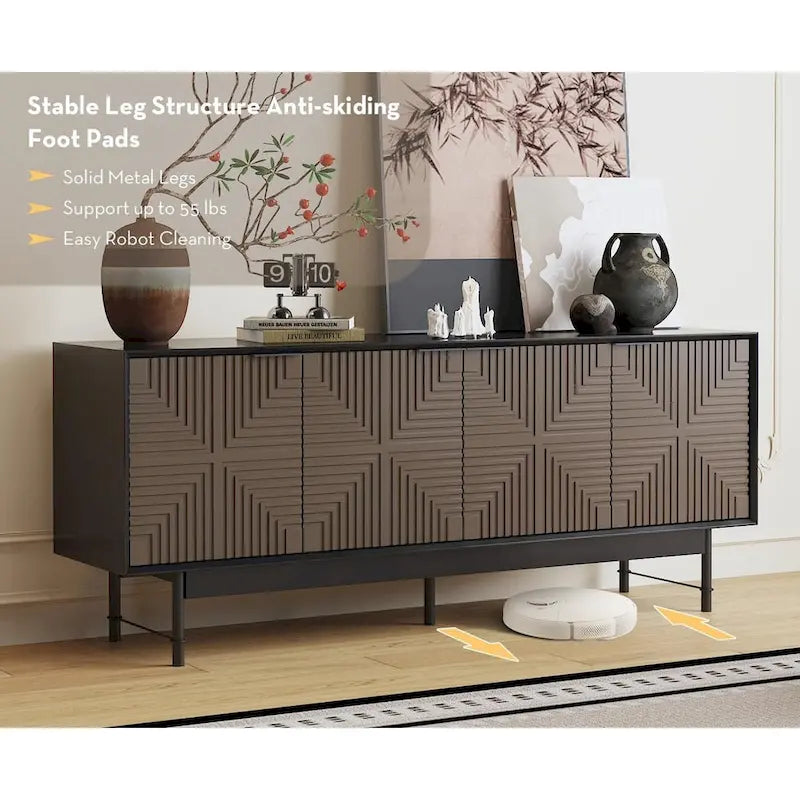 64" Mid-Century TV Stand Entertainment Center with Doors