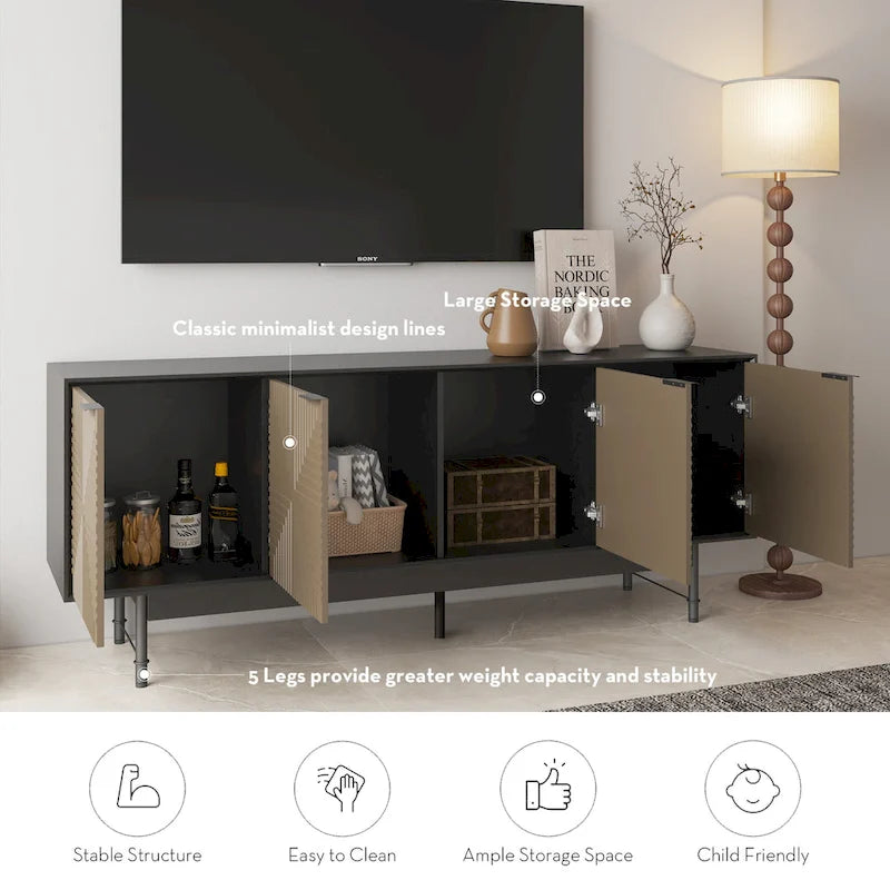 64" Mid-Century TV Stand Entertainment Center with Doors