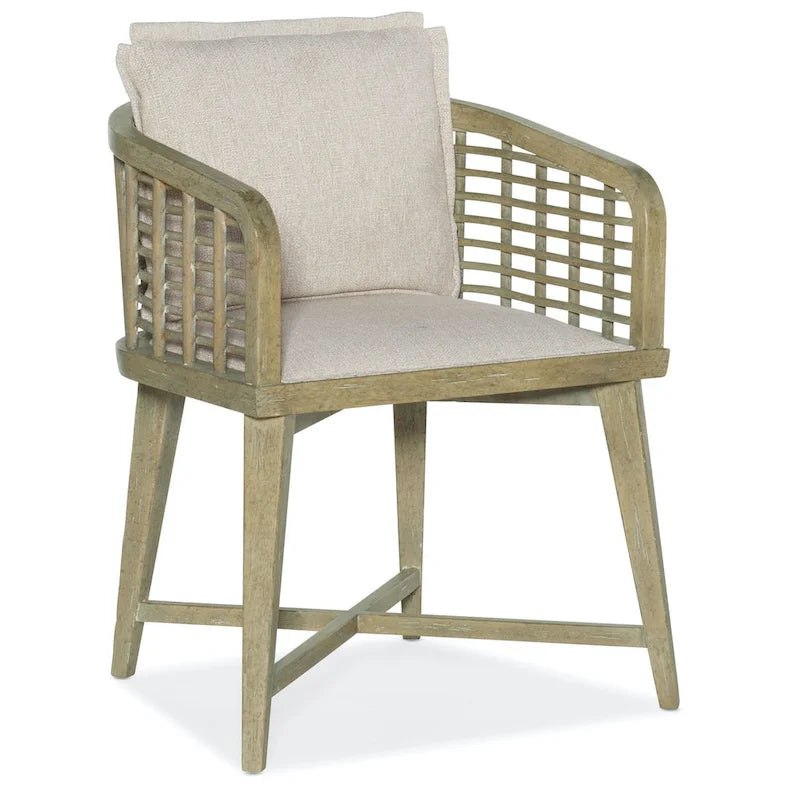 Coastal Cane Lattice Barrel Accent Chair with Light Brown Finish