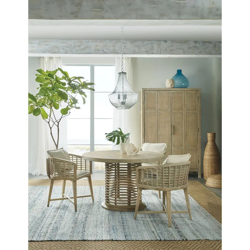 Coastal Cane Lattice Barrel Accent Chair with Light Brown Finish