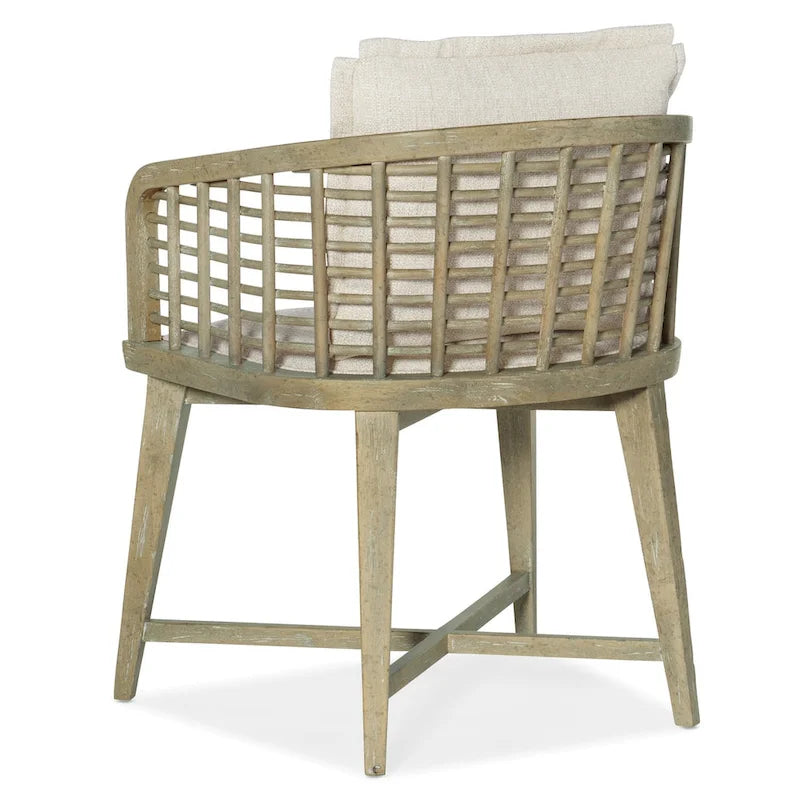 Coastal Cane Lattice Barrel Accent Chair with Light Brown Finish