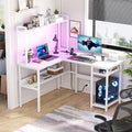 L-Shaped Corner Gaming Desk with Hutch, RGB LED Lights, and USB Charging Ports
