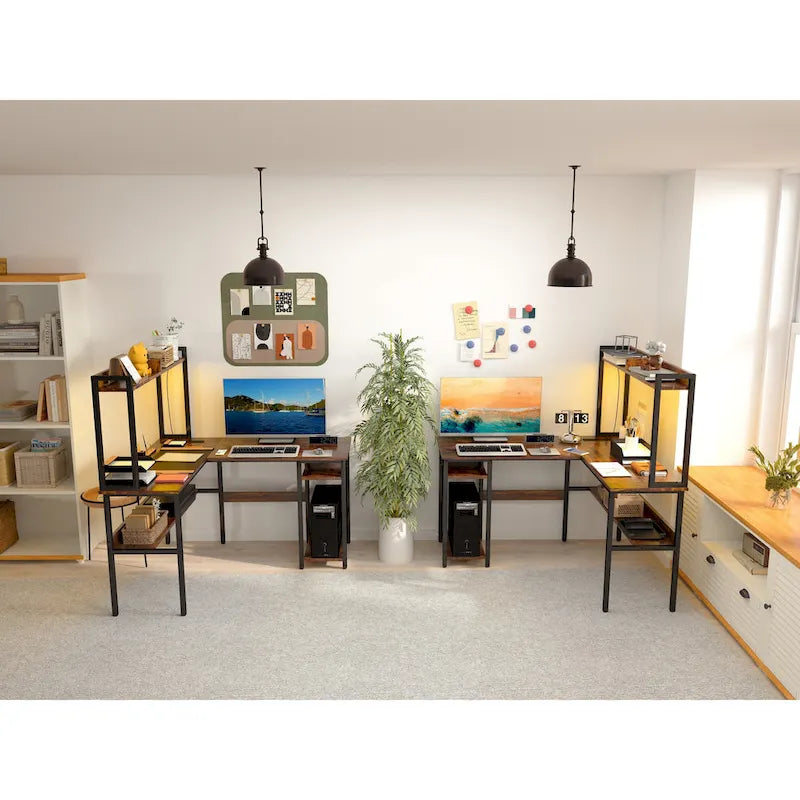 L-Shaped Corner Gaming Desk with Hutch, RGB LED Lights, and USB Charging Ports