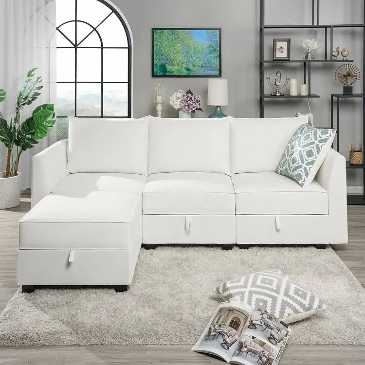 Convertible Modular Linen Sectional Sofa for Living Room, Apartment, and Office