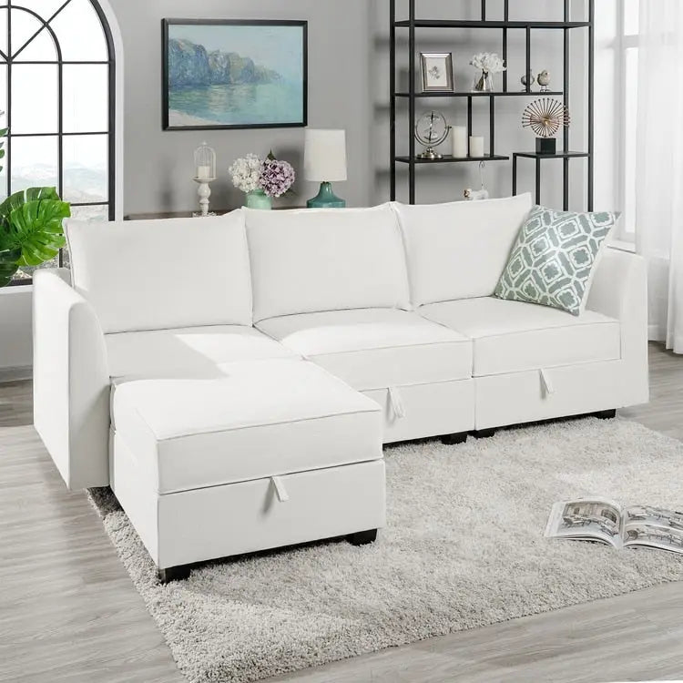 Convertible Modular Linen Sectional Sofa for Living Room, Apartment, and Office