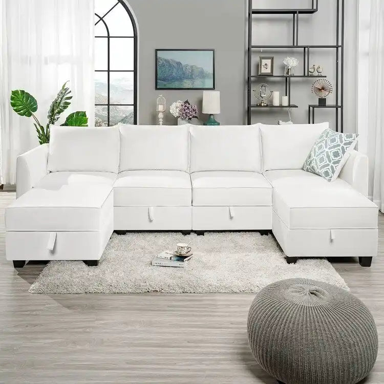 Convertible Modular Linen Sectional Sofa for Living Room, Apartment, and Office