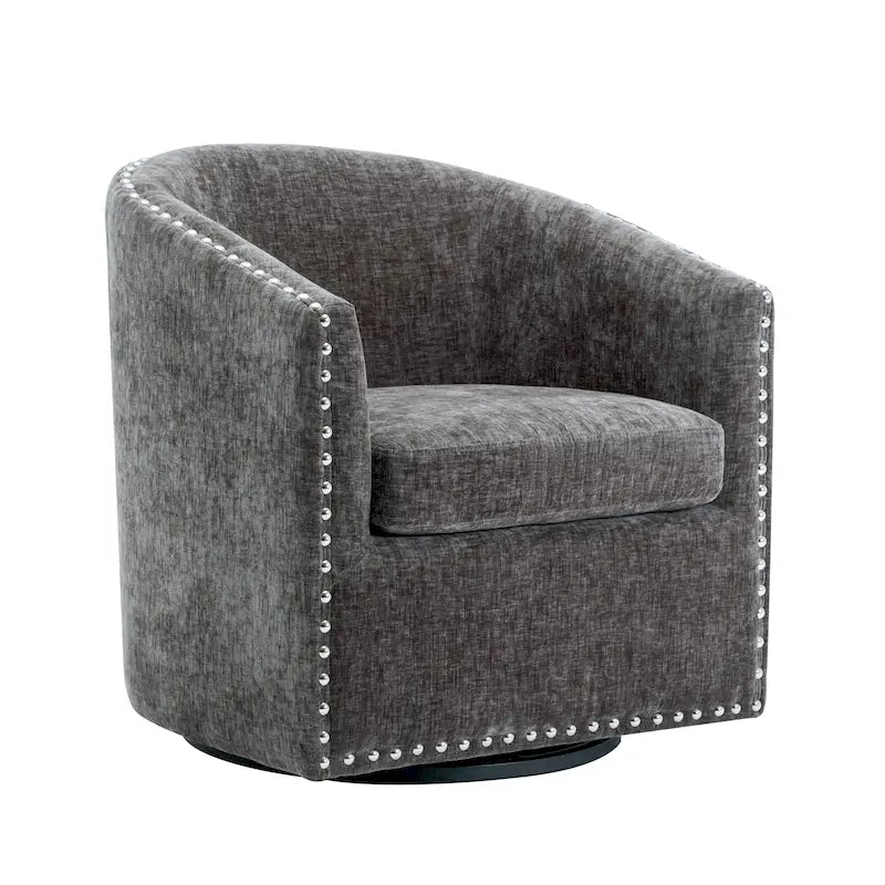 Fabric Swivel Barrel Accent Chair with Nailhead Trim and Removable Cushion