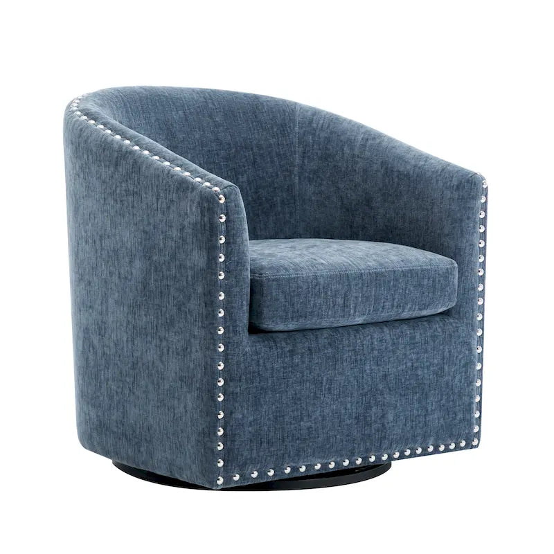 Fabric Swivel Barrel Accent Chair with Nailhead Trim and Removable Cushion
