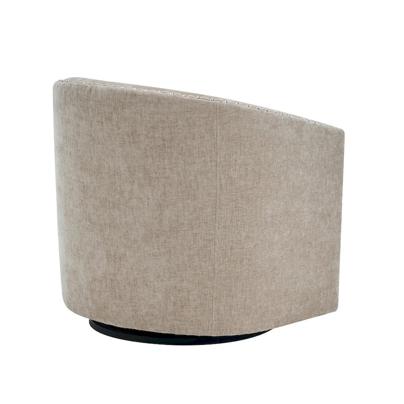Fabric Swivel Barrel Accent Chair with Nailhead Trim and Removable Cushion