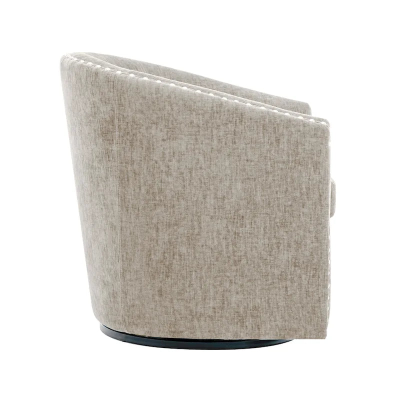 Fabric Swivel Barrel Accent Chair with Nailhead Trim and Removable Cushion