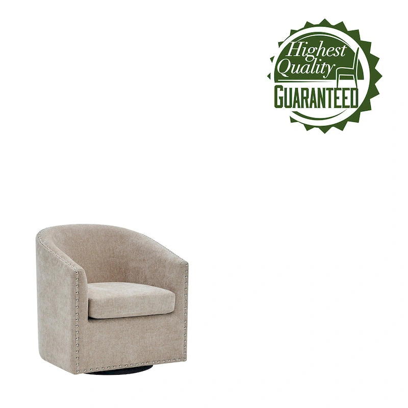 Fabric Swivel Barrel Accent Chair with Nailhead Trim and Removable Cushion