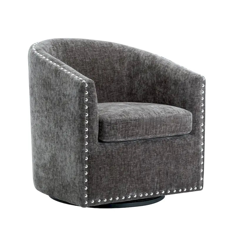 Fabric Swivel Barrel Accent Chair with Nailhead Trim and Removable Cushion