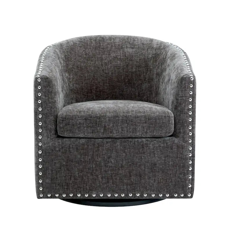 Fabric Swivel Barrel Accent Chair with Nailhead Trim and Removable Cushion