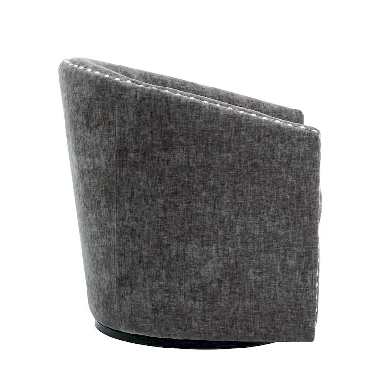 Fabric Swivel Barrel Accent Chair with Nailhead Trim and Removable Cushion