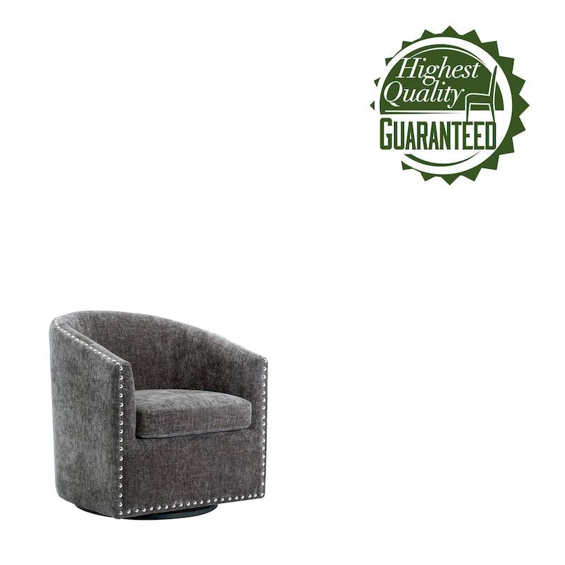 Fabric Swivel Barrel Accent Chair with Nailhead Trim and Removable Cushion